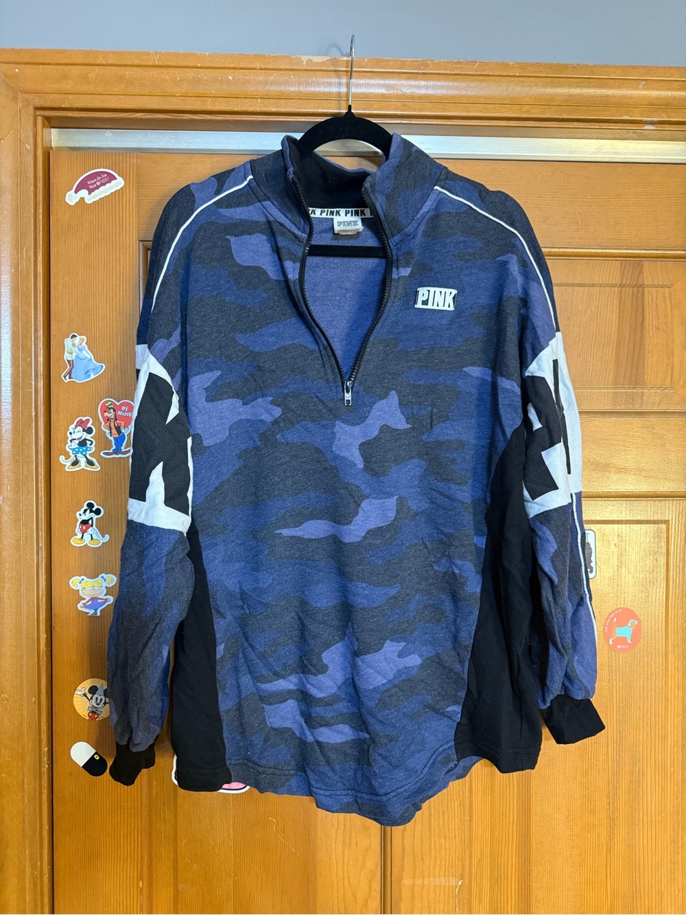 PINK Victoria's Secret Blue & Black Camo Half-Zip Pullover